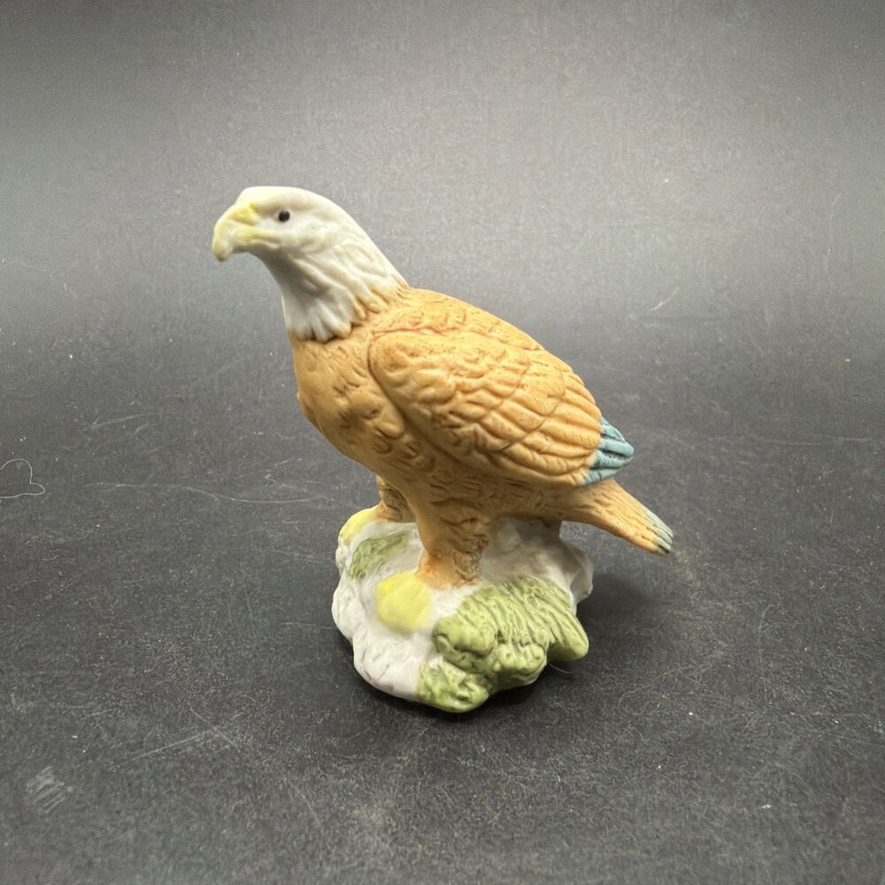 Vintage Hand Painted Porcelain Bald Eagle Figurine Statue 2” Tall